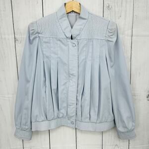 VINTAGE MEDIUM 70s Powder Blue Mock Neck Zip Up Windbreaker Jacket FLEET STREET